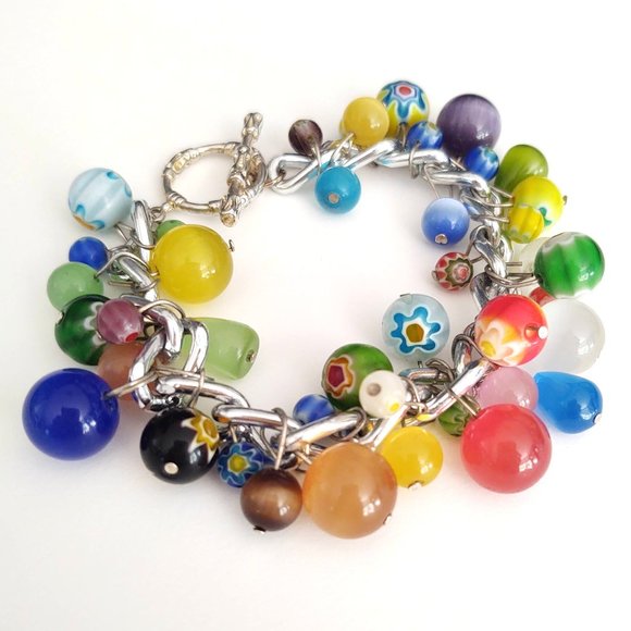 Multi color glass beaded bauble bracelet - Picture 7 of 8